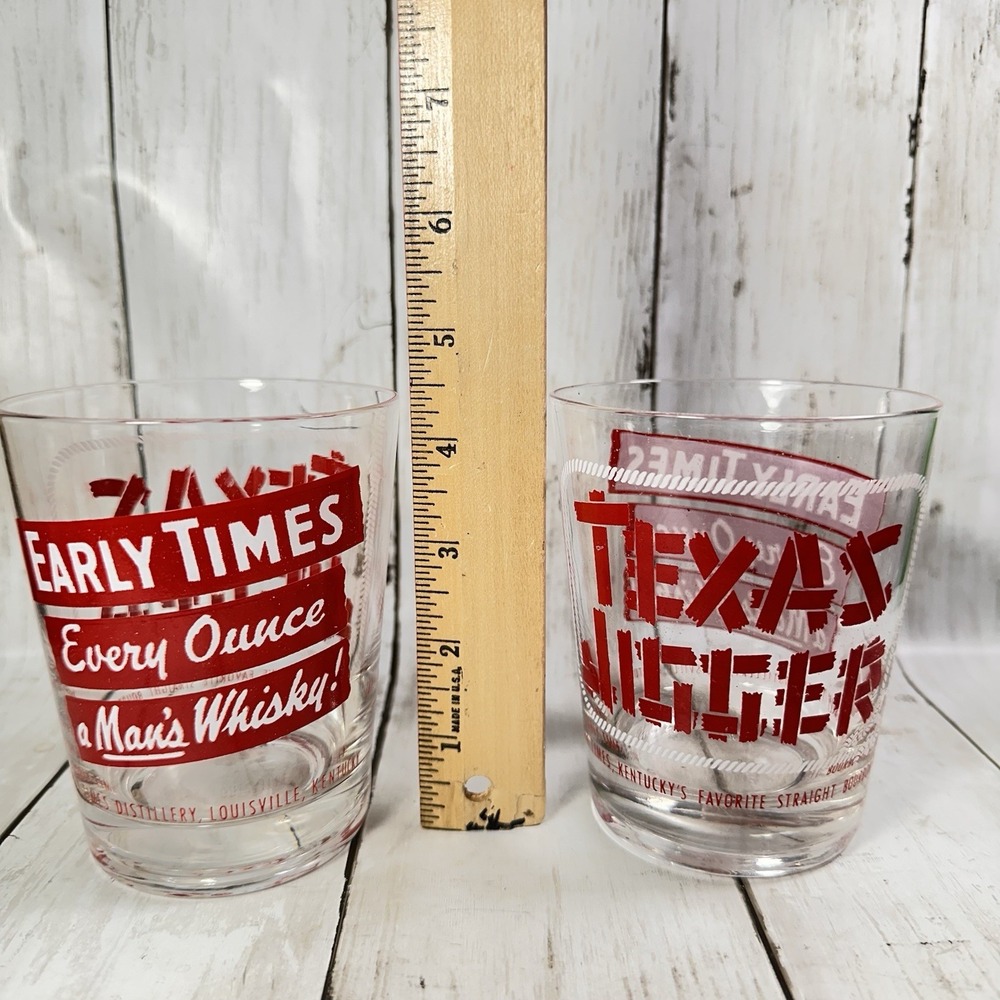 Set of 2 Early Times Hi Ball Glasses Texas Jigger Kentucky Bourbon‎ Cocktail